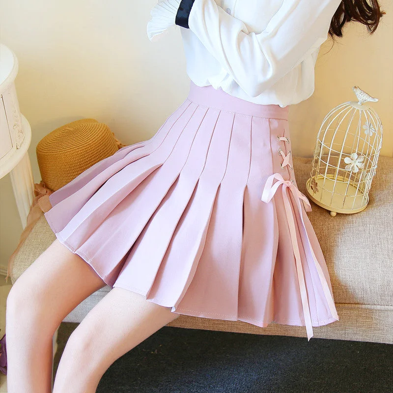 Sweet bow high waist pleated skirts YV2025 patchwork skirt art