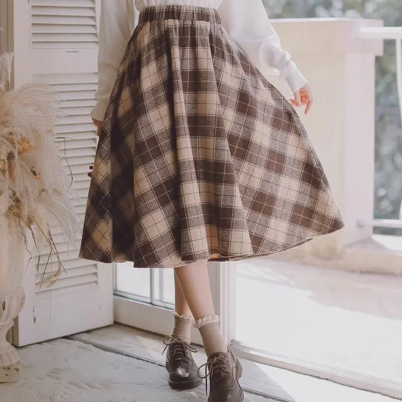 Tartan Plaid Circle Midi Skirt (3 Colors) wool skirt warm