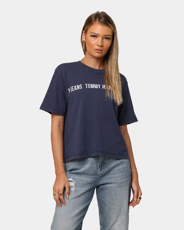 Tommy Jeans Women's Boxy Crop Tape T-Shirt Twilight Navy Cozy Tencel Blend Denim Jeans