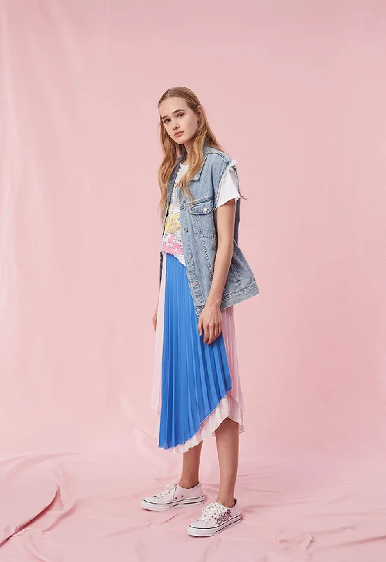 Two Tone Pleated Skirt casual skirt length