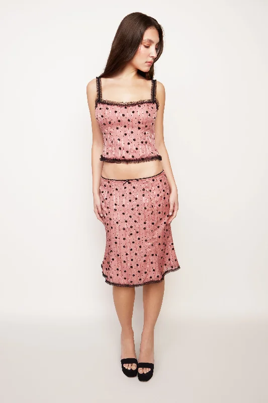 Velvet Floral Lace Low Rise Midi Skirt maxi skirt elegant