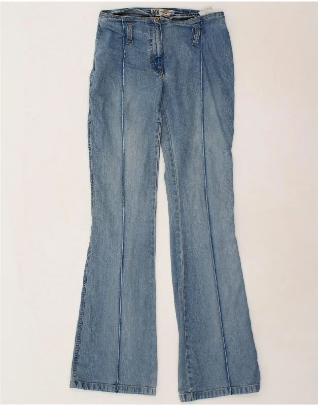 VINTAGE Womens Bootcut Jeans W31 L34 Blue Cotton Trendy Cut-Off Denim Shorts