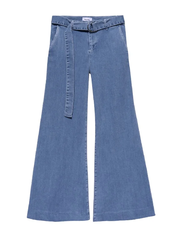 Women's Le Palazzo Belted Crop Jeans In Danbury Blue Trendy Bootcut High-Waisted Jeans