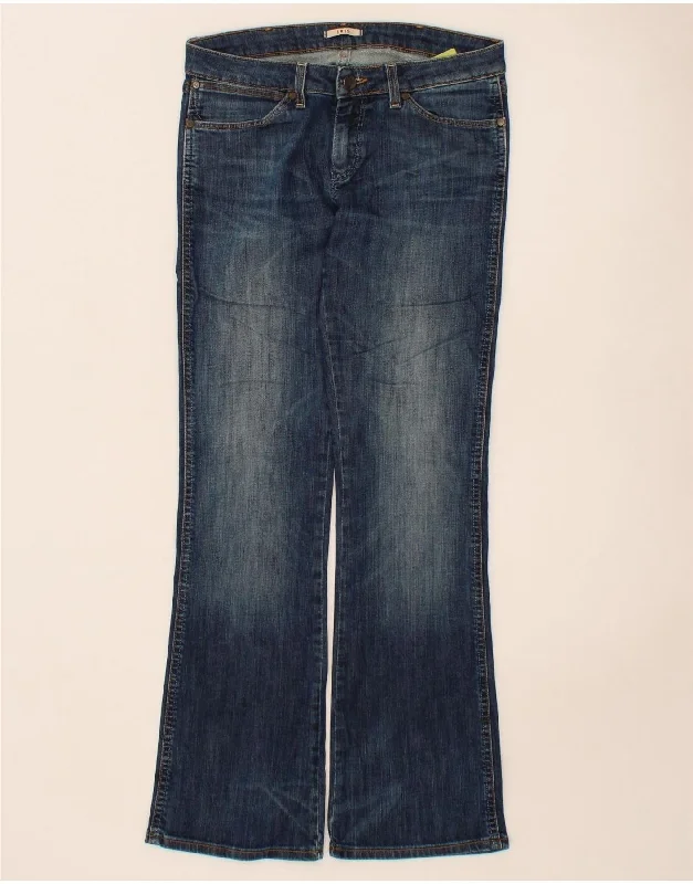 WRANGLER Womens Iris Bootcut Jeans W29 L32 Blue Cotton Fashionable Raw Hem Bootcut Jeans