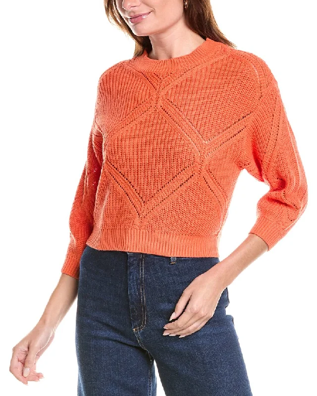 27 Miles Malibu Diamond Pointelle Sweater Graphic Sweater Embroidered Appliqued