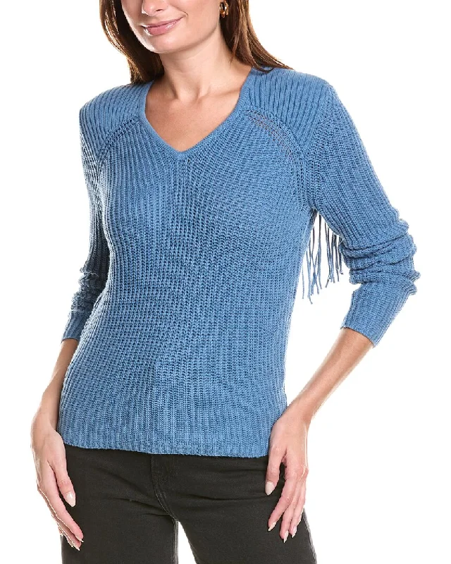 27 Miles Malibu Fringe Back Sweater Fleece Fabric Down Fabric Feather Fabric