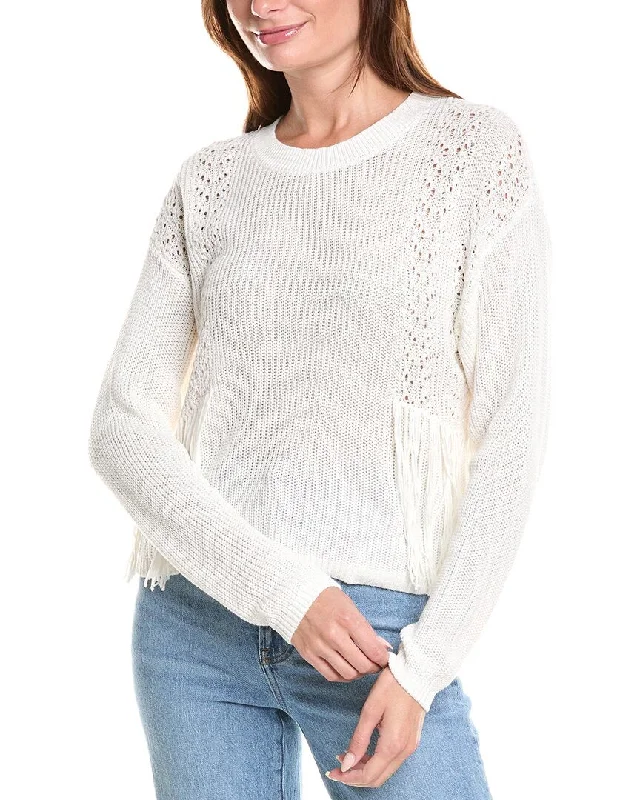 27 Miles Malibu Fringe Front Sweater Transparent Opaque Sheer