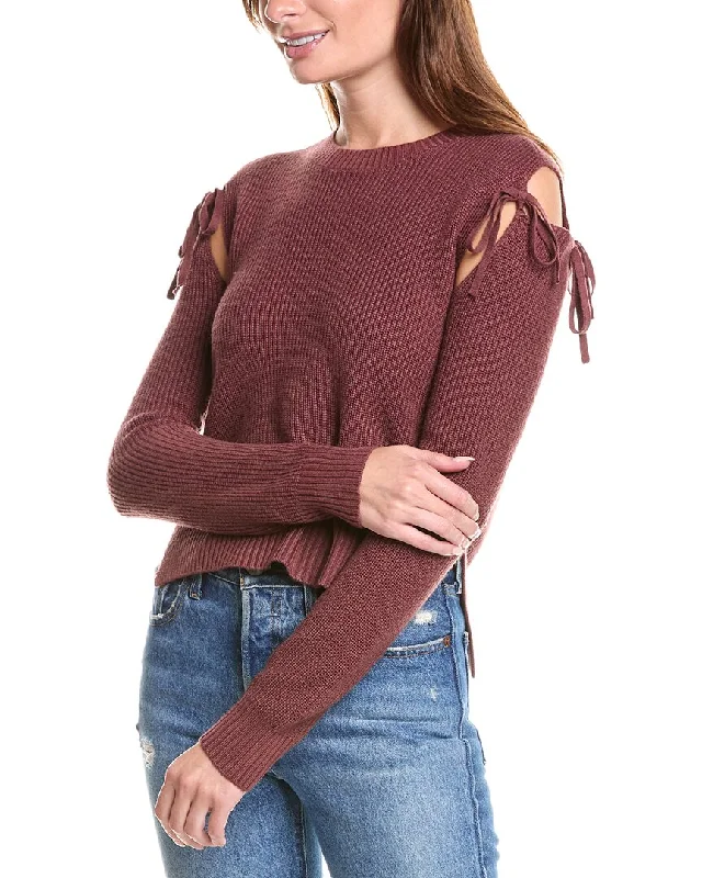 27 Miles Malibu Tie Shoulder Wool-Blend Sweater Sequined Glittery Shiny
