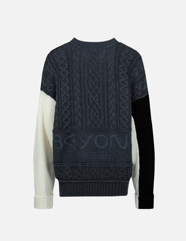 Asymmetric Colorblock Sweater Solid Color Striped Floral Print