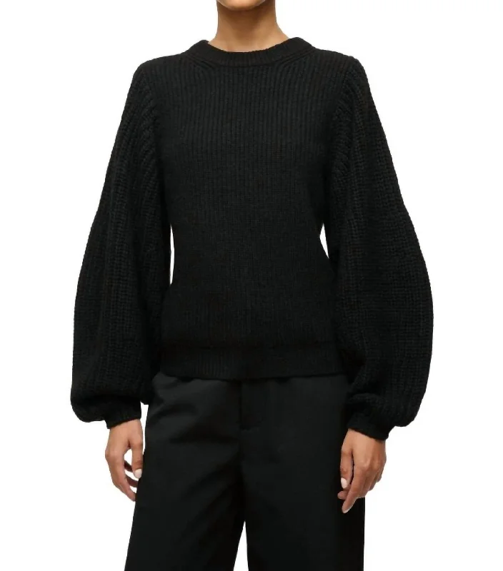 Aura Sweater In Black Velvet Chenille Corduroy