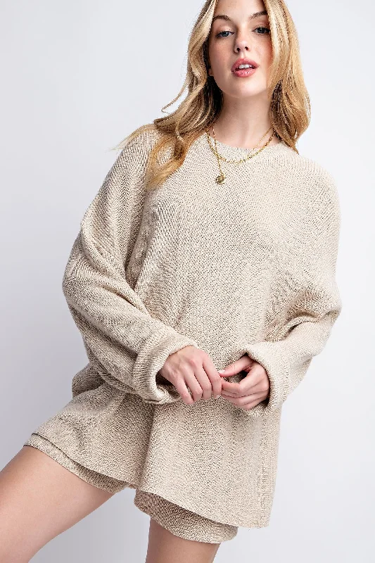 Beige Sweater and Short Set Polka Dot Checkered Tartan