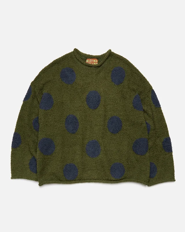 Teddy Fur Dot Sweater - Olive Embroidered Appliqued Beaded