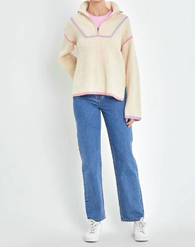 Caroline Sweater In Lavander Multi Lace Blend Ribbed Blend Corduroy Blend