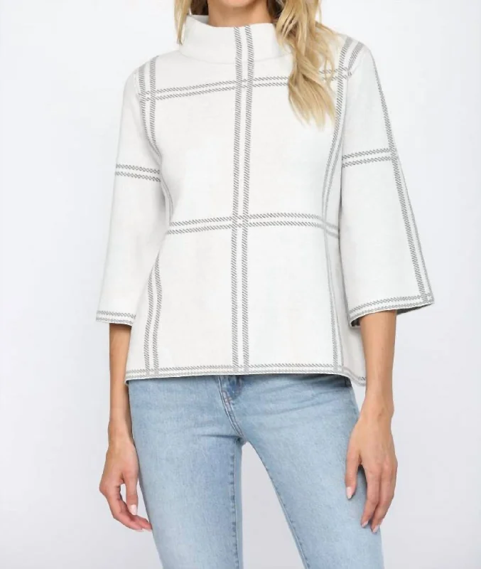 Checker Sweater In White/grey Terry Terry Cloth Terry Knit