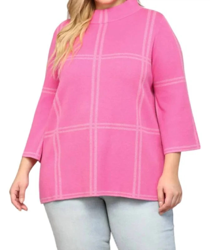 Checker Sweater - Plus In Hot Pink/grey Wool Sweater Cotton Sweater Cashmere Sweater Checker Sweater - Plus In Hot Pink/grey Wool Sweater Cotton Sweater Cashmere Sweater