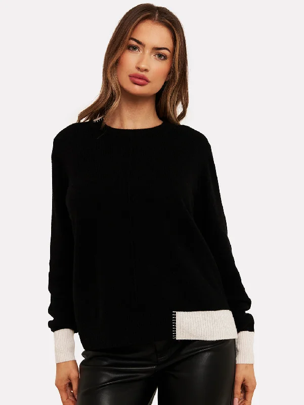 Maya Colourblock Sweater - Black/Organic White Chenille Fabric Brocade Fabric Lace Fabric Maya Colourblock Sweater - Black/Organic White Chenille Fabric Brocade Fabric Lace Fabric