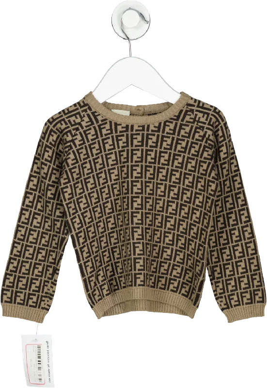 Fendi Brown FF Logo Jumper 2 Years Real Fur Shearling Chenille