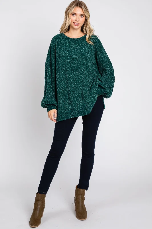 Forest Green Chenille Knit Balloon Sleeve Sweater Denim Fabric Leather Fabric Suede Fabric Forest Green Chenille Knit Balloon Sleeve Sweater Denim Fabric Leather Fabric Suede Fabric