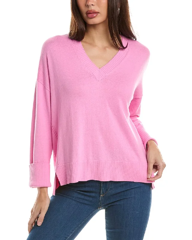 Hannah Rose High-Low Cashmere-Blend Sweater Iron Safe Non-Iron Wrinkle Free