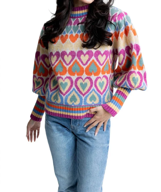 Heart Novelty Sweater In Multi Sequined Glittery Shiny