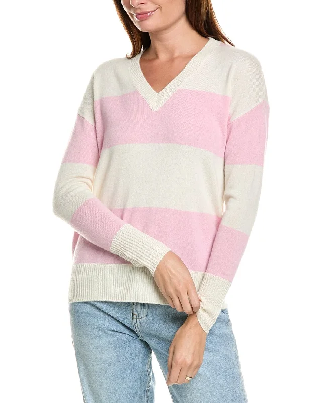 Kier+J Striped Cashmere Sweater Mesh Blend Leather Blend Suede Blend