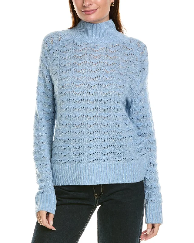 Kier+J Turtleneck Wool & Cashmere-Blend Sweater Real Fur Shearling Chenille