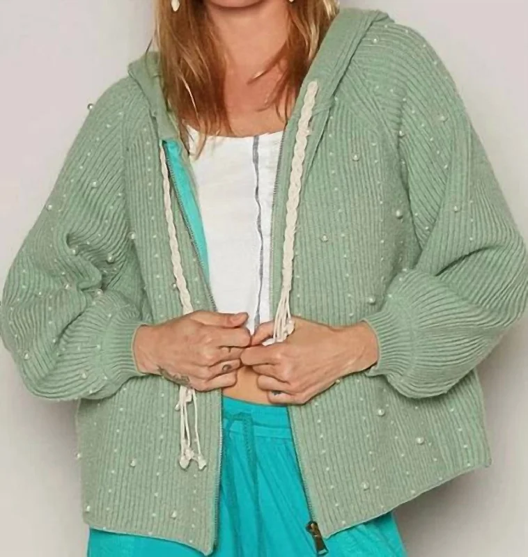 Lennox Pearl Zip Up Sweater In Baby Herb Tailored Straight A-Line