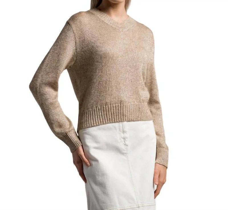 Lurex Sweater Top In Beige/brown(Gold) Real Fur Shearling Chenille