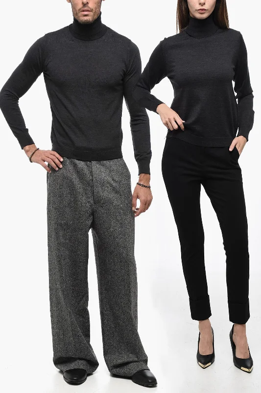Maison Margiela MM4 UNISEX Wool Sweater with Stitchies Detail Turtle Neck Boat Neck Asymmetrical Neck