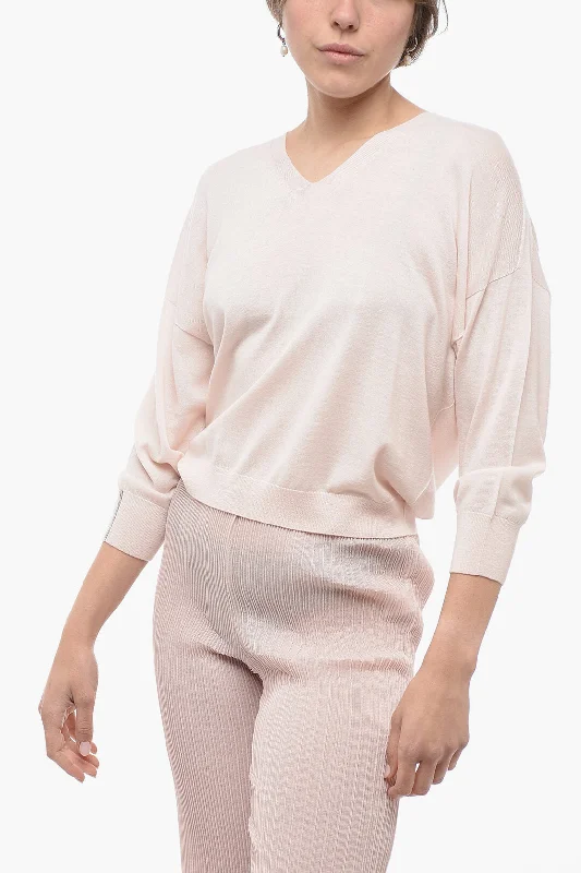 Peserico Lightweight Merino Wool V-Neck Sweater Soft Cozy Warm