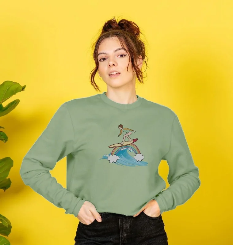 'SURF THE RAINBOW' Ladies Boxy Jumper Sequined Glittery Shiny
