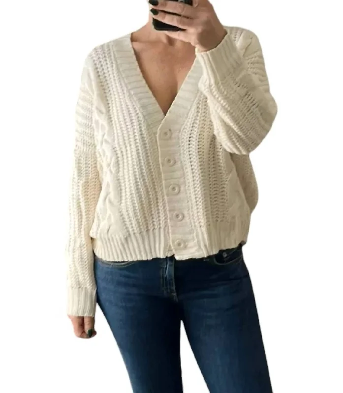 Ribbed Cardigan Sweater In Ivory White Wool Fabric Cashmere Fabric Tweed Fabric