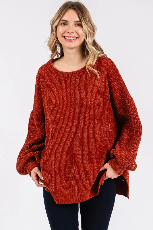 Rust Chenille Knit Balloon Sleeve Sweater Nylon Fabric Polyester Fabric Spandex Fabric Rust Chenille Knit Balloon Sleeve Sweater Nylon Fabric Polyester Fabric Spandex Fabric