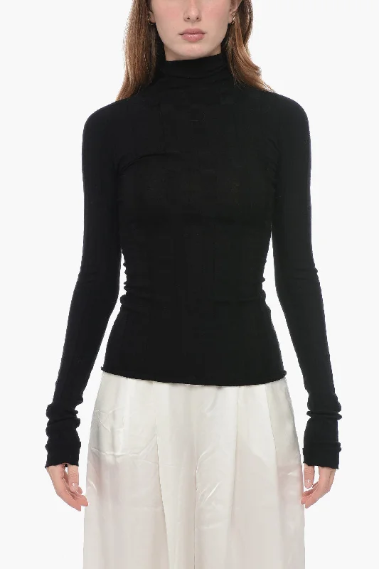 Sportmax Ribbed PISANO Sweater with Turtle Neck Wool Sweater Cotton Sweater Cashmere Sweater