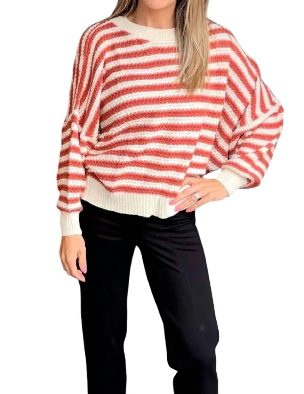 Striped Crochet Sweater In Rust Elegant Classic Vintage