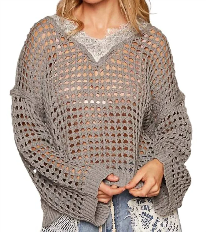 Sweater With Seam In Grey Anti-Pilling Anti-Shrink Durable
