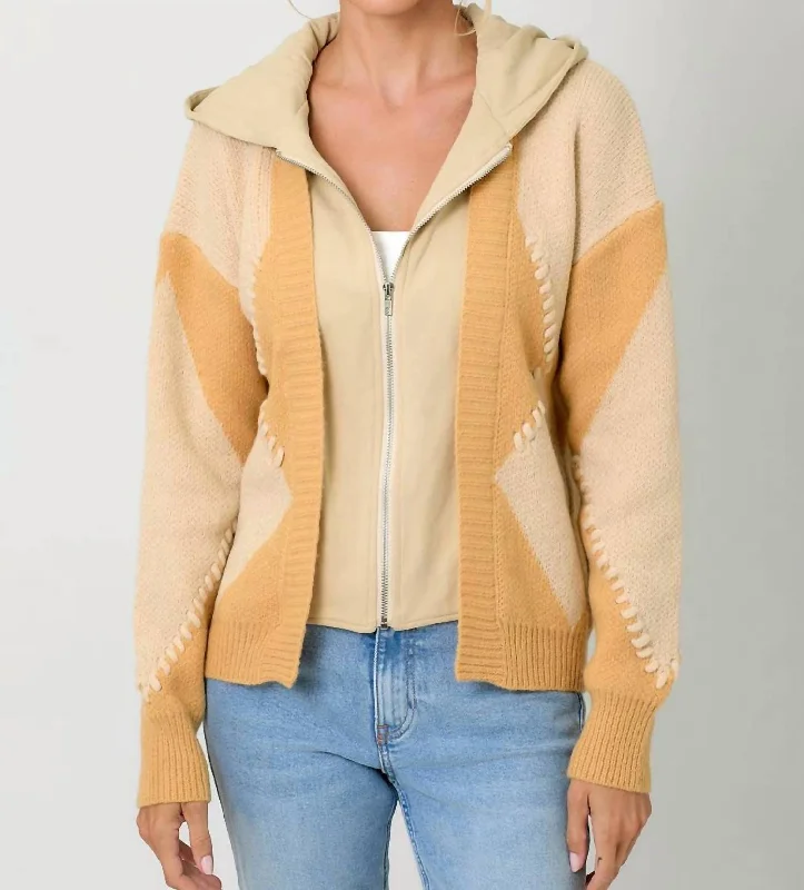 Twofer Hoodie Sweater Cardigan In Pumpkin Layered Multi-layer Single Layer