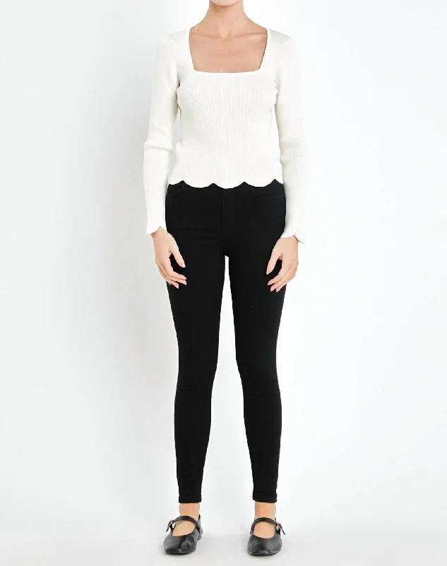 Valeria Sweater In Cream Spandex Blend Rayon Blend Denim Blend