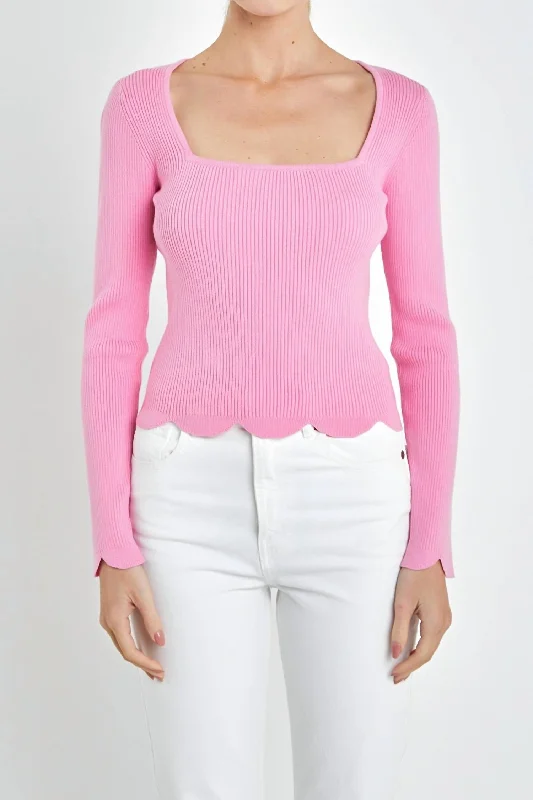 Valeria Sweater In Pink Satin Blend Silk Blend Wool Blend