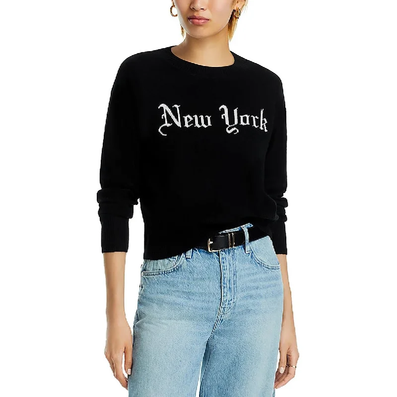 Womens Cashmere Printed Crewneck Sweater Beaded Sweater Sequined Faux Fur