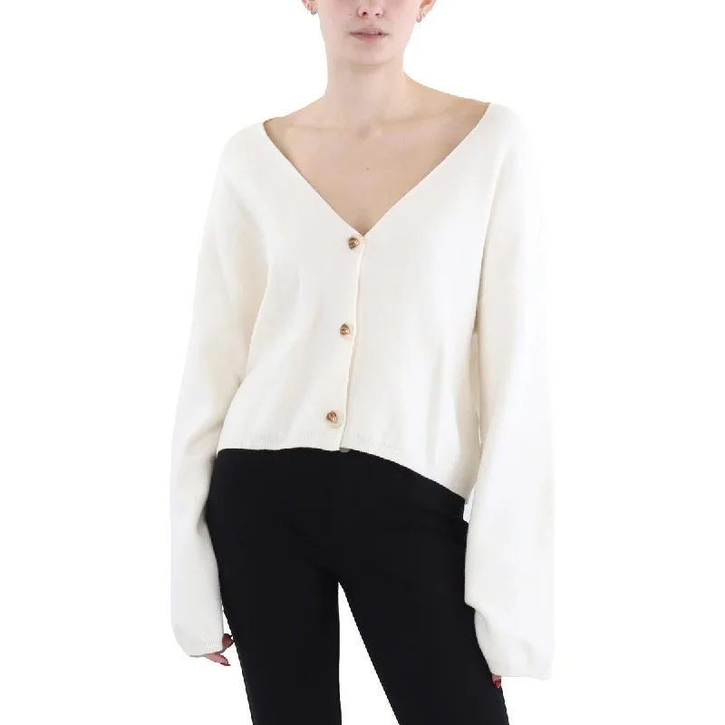 Womens Cropped Button Up Cardigan Sweater Silk Blend Satin Velvet