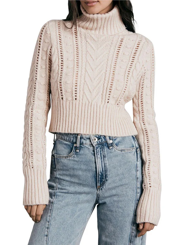 Womens Ribbed Trim  Wool Turtleneck Sweater Satin Fabric Silk Fabric Chiffon Fabric
