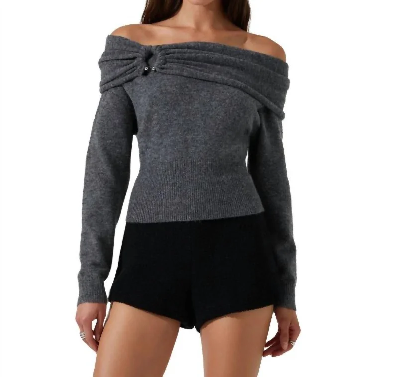 Wylie Off Shoulder Sweater In Charcoal Elasticated Padded Insulated